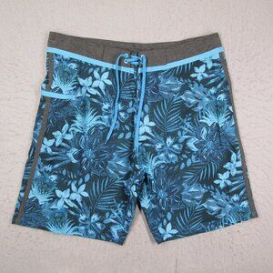 Burnside Board Shorts Mens 34 Blue Floral 8" Swim Trunks Resort Surf
